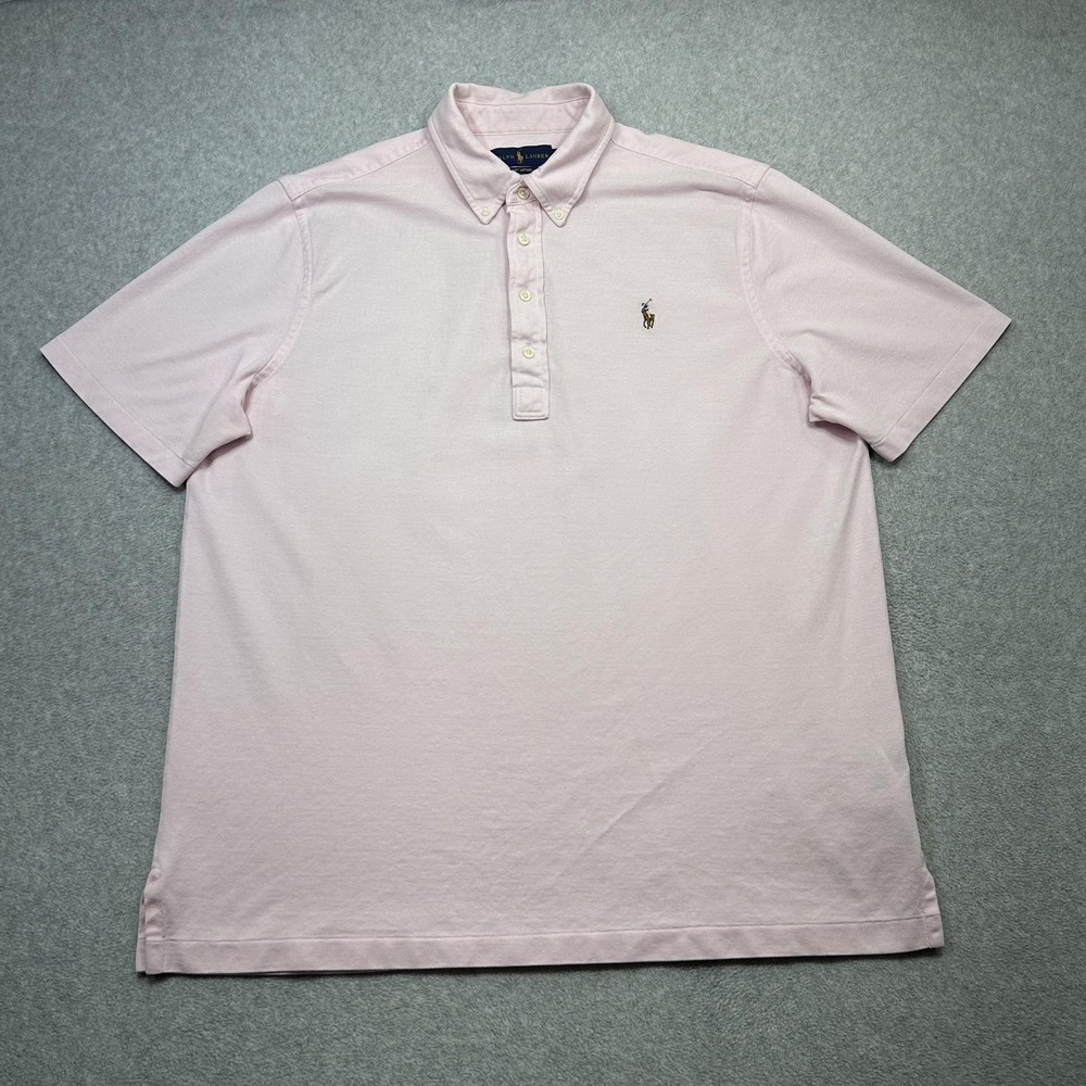 Ralph Lauren Knit Oxford Polo Shirt Mens XL Pink Classic Fit Casual Preppy